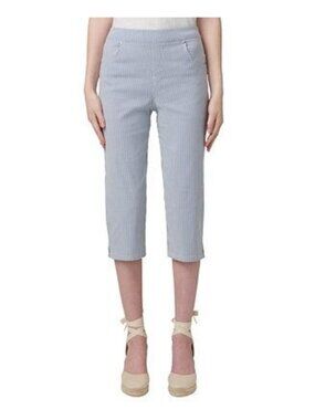 HUE Blue White Spring Stripe Pedal Pusher pants Size M NEW NWT